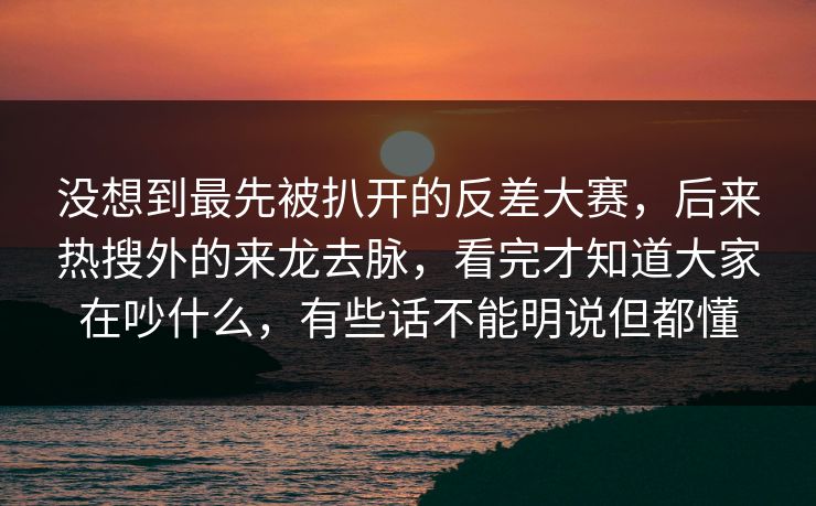 没想到最先被扒开的反差大赛，后来热搜外的来龙去脉，看完才知道大家在吵什么，有些话不能明说但都懂