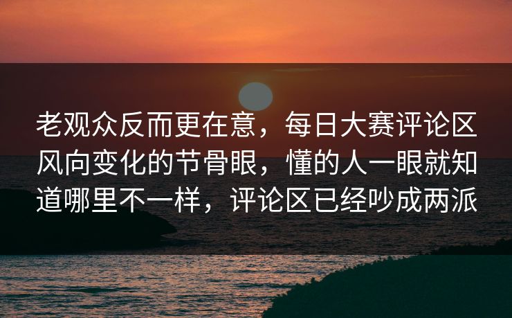 老观众反而更在意，每日大赛评论区风向变化的节骨眼，懂的人一眼就知道哪里不一样，评论区已经吵成两派